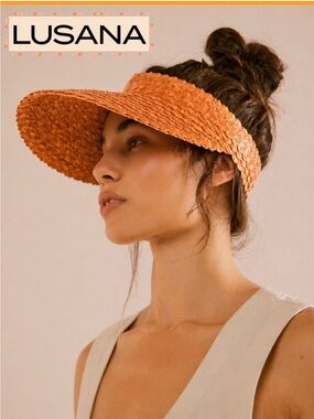 🆕 Free People x Lusana Baha Straw Visor O/S Orange Rust